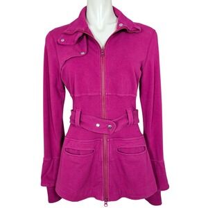 Lululemon Women's Rare Full Metal Jacket Ribbed Pink Cotton Belted Zip Up 8